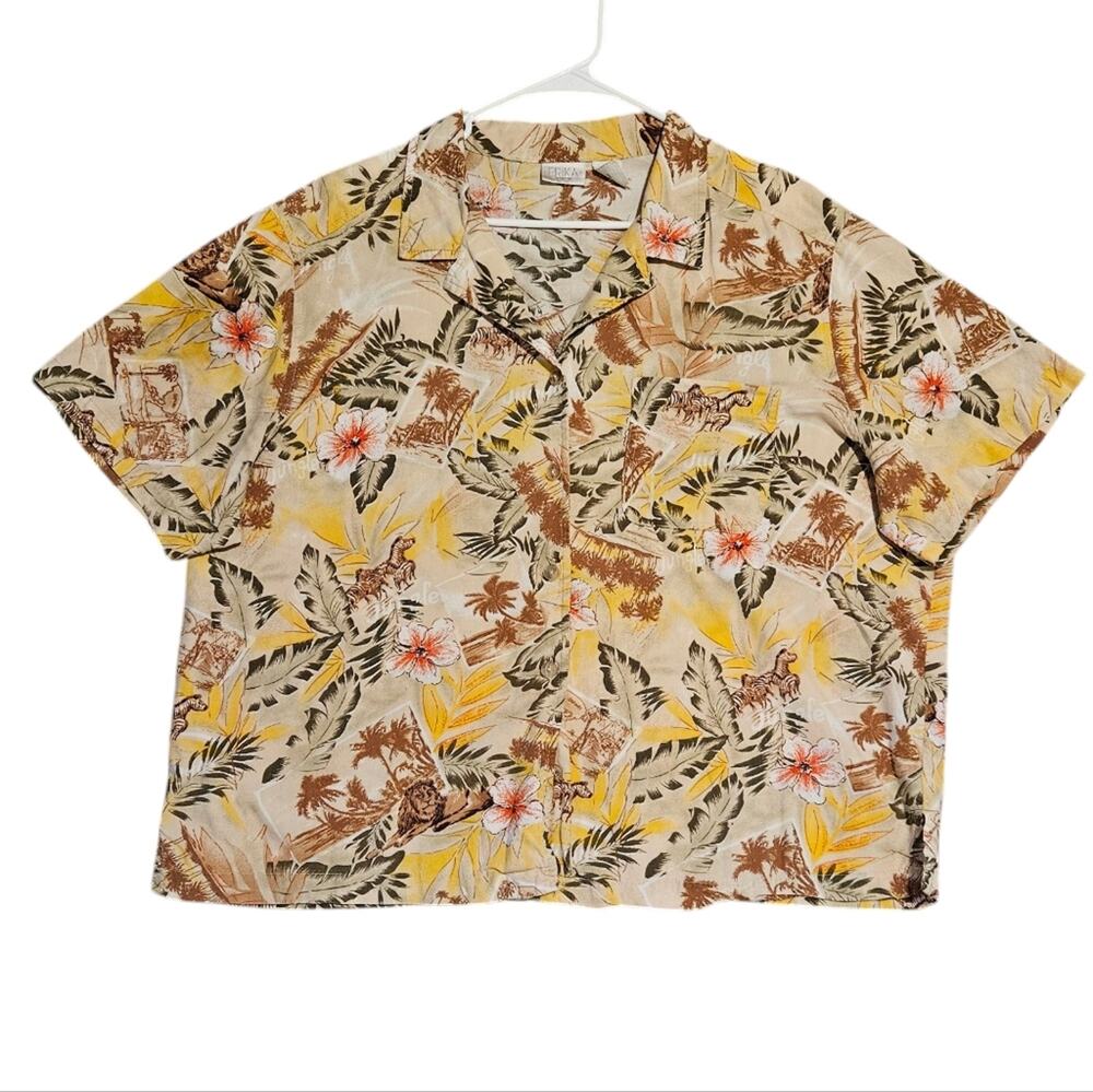 Woman's Plus tropical safari button up shirt size 2X